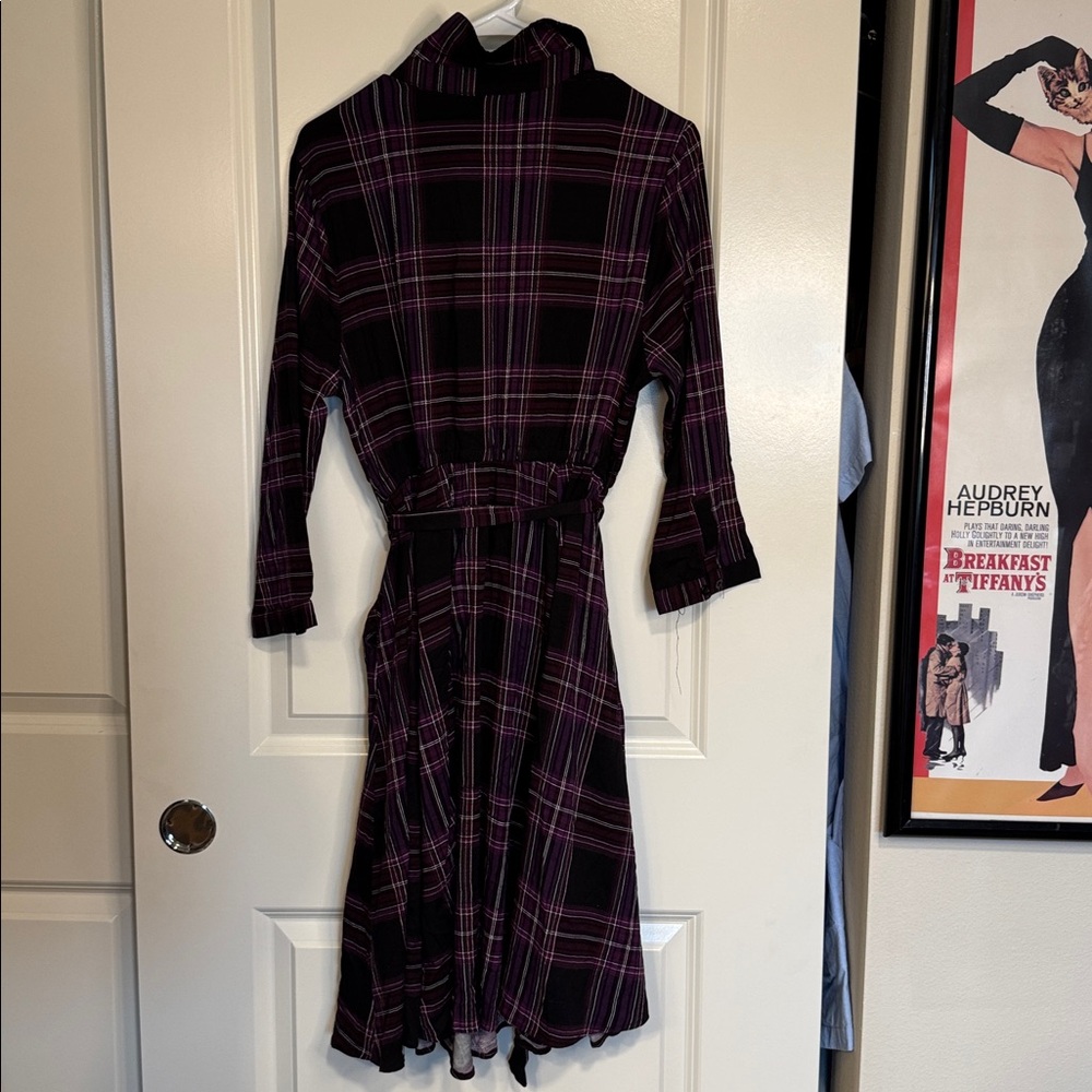 TORRID: Purple Plaid Mini Challis Button-Front Shirt Dress - Picture 8 of 10